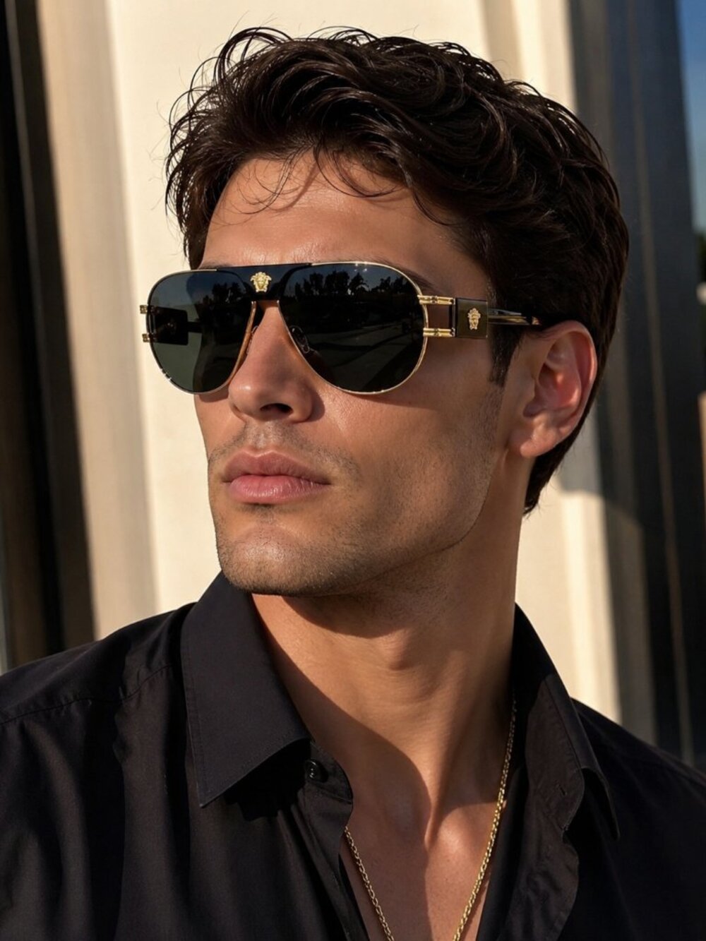 NEW VERSACE VE2252 100287 GOLD DARK GREY AVIATOR AUTHENTIC SUNGLASSES